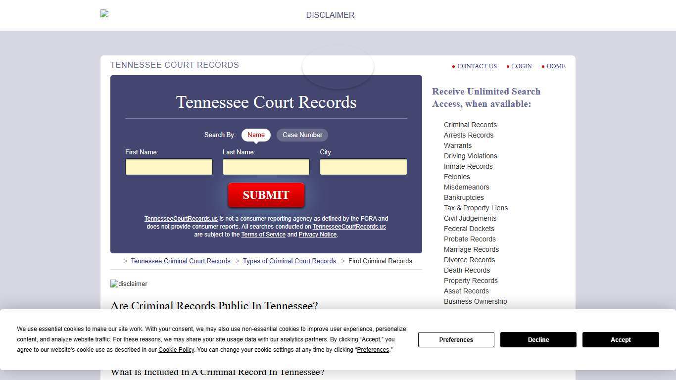 How to Find Criminal Records in Tennessee TennesseeCourtRecords.us